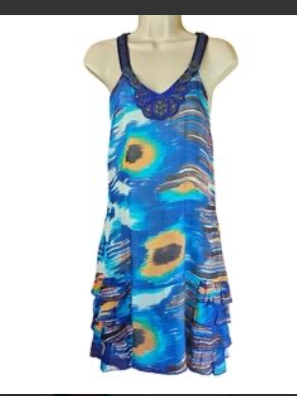 Free People Y2K 100% Silk Beaded Print Mini Fairy Dress